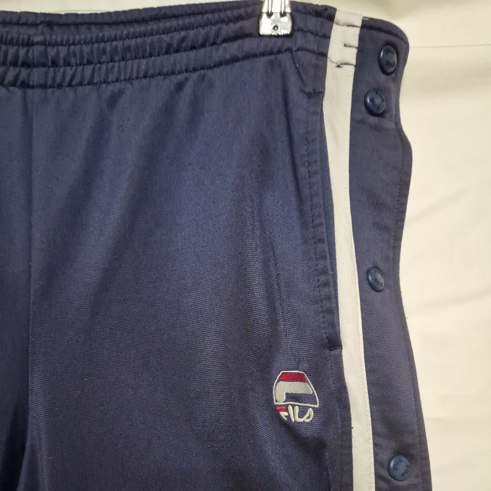 Fila Navy retrò lunghezza intera stampa borchie gamba esterna Usa taglia S M vita