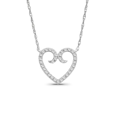 10K Weißgold runder natürlicher Diamant Herz Anhänger Halskette 18'' Silber Kette