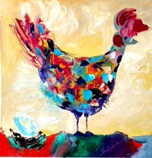 ORIGINAL Oil Painting Rooster Morden Art Animal Impasto Textured 3d Signed Bird