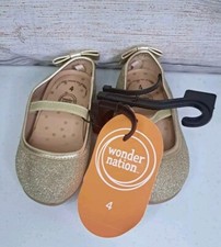 New Wonder Nation NWT SZ 4 Toddler Girls Glitter Gold Slip On Shoes