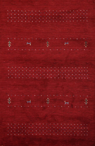 High-quality Red Hand-woven Wool Rug Durable Gabbeh Carpet 4x6 ft. - Picture 1 of 18