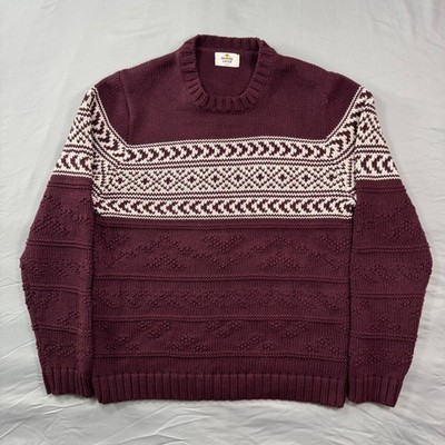 Marine Layer Fair Isle Textured Chunky Knit Sweater Mens M Burgundy Holiday
