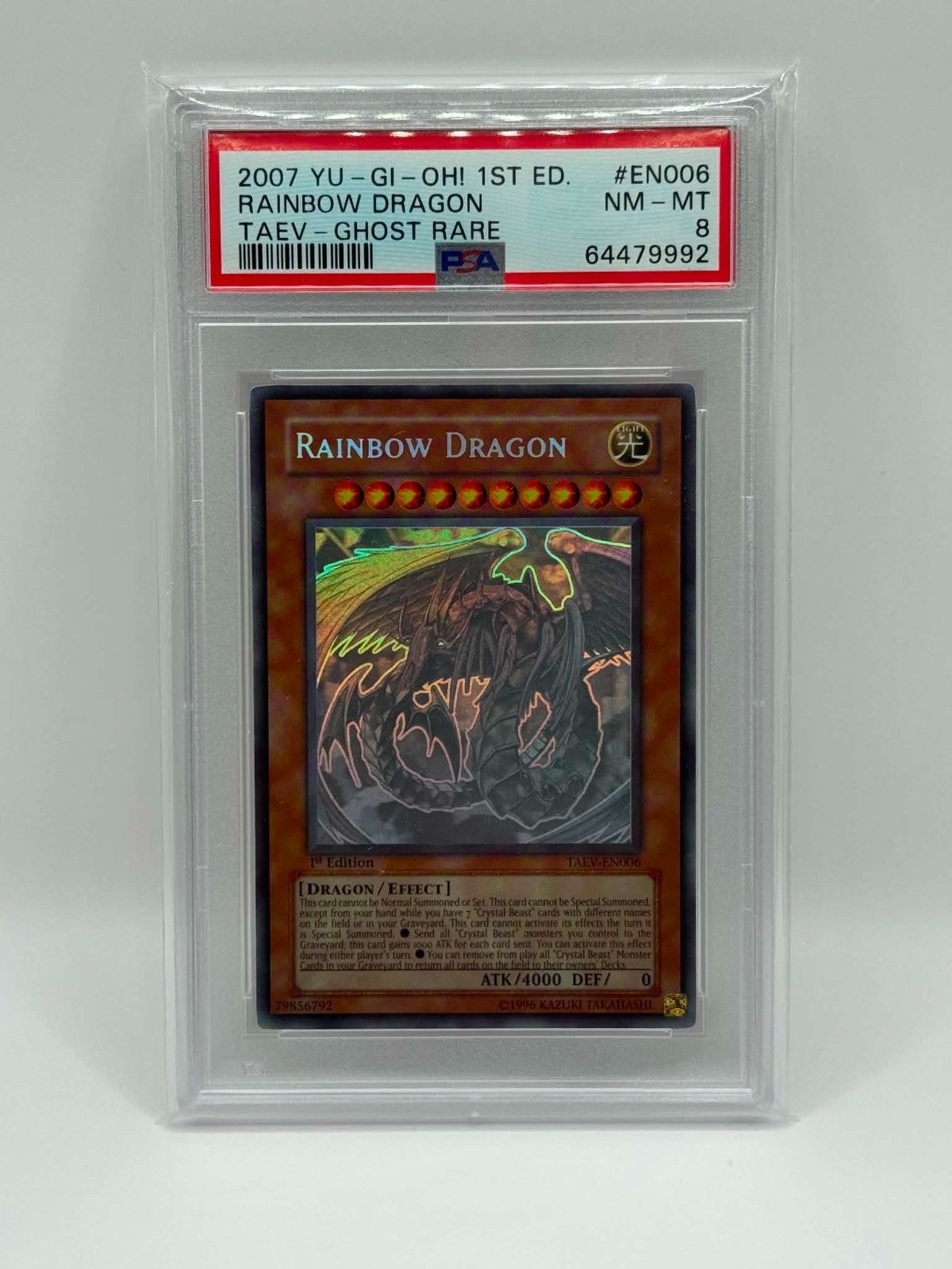 2007 YuGiOh! Rainbow Dragon Ghost Rare 1st Ed TAEV-006 PSA 8 NM-MT