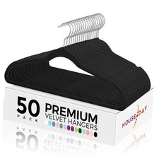 Premium Velvet Hangers Black, Non-Slip Flocked Felt 50 Pack Black/ Silver