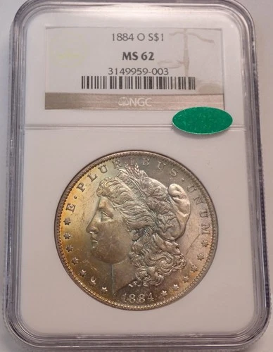 1884-O Morgan Dollar NGC MS62 CAC Rainbow Toning Toned Obverse