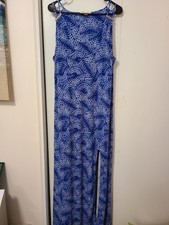 Michael Kors Blue tie-dye Starburst Print Maxi Dress Sleeveless Front Side Slit.