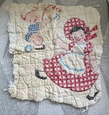 Handmade Embroidered Multicolor Cotton Crib Quilt Coverlet Children Design 1960