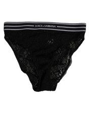 Dolce & Gabbana Black Lace Slip Brief Logo Waistband  Women's Underwear