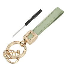 Leather Wristlet Keychain, Car Key Chain Holder with Gold Key Ring, Green