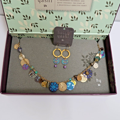 Holly Yashi Dangle Necklace & Drop Earring Set Niobium/Gold Filled