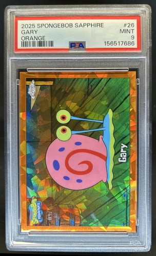 2025 Topps Chrome SpongeBob Sapphire Gary Orange Refractor #/25 PSA 9