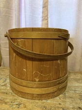 Vintage Wooden Firkin Sugar Bucket With Dividers And Handle