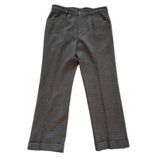 Lauren Ralph Lauren Brown Houndstooth Wool Tweed Trousers Cuffed Pants Womens 12