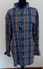 Chaps Button Down Shirt Mens Navy Blue Orange White Plaid XXL Easy Care NWT 2XL