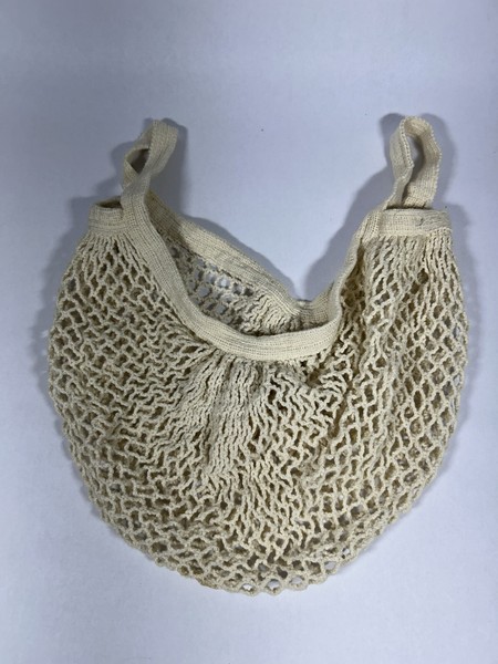 Bolsa de mercado de malla vintage tela producir cadena red agricultores crema
