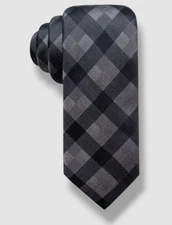 Ryan Seacrest Distinction Mens Black Monte Check Slim Silk Neck Tie 60x3