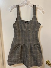 Madden Girl Gray Plaid Mini Dress Sleeveless Square Neck Short XL