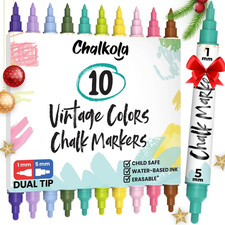 Chalkola Dual Tip Liquid Chalk Markers for Blackboard 10 Vintage Colors, 1Mm 5M
