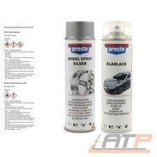 500ml FELGENSILBER FELGENLACK SILBER PRESTO + 500ml KLARLACK SPRAY SPRÜHLACK