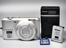Nikon COOLPIX S6400 16MP 12x Zoom Digital Camera Silver Battery Charger Card