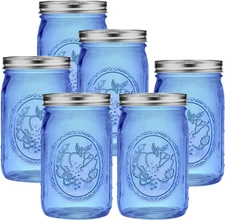 Eleganttime Blue Wide Mouth Mason Jars 32 Oz,6 Pack Colored Quart Glass Canning