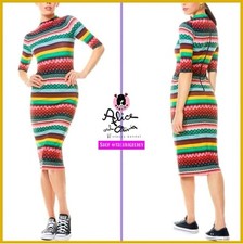 Alice + Olivia Delora Boho Geo Red Pink Green Yellow Black Fitted Midi Dress 2