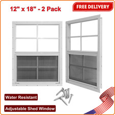 Shed Window 12" x 18" White, Playhouse, Chicken Coop, Tempered Sliding Windows