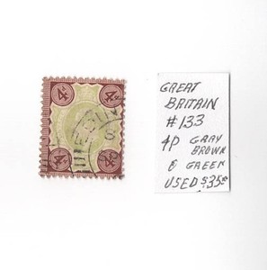 1902 Great Britain Sc #133 King Edward 4p Grey/Brown/Green Stamp Used Free Ship