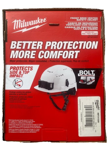 Milwaukee 48-73-1320 White Front Brim Vented Hard Hat Helmet with BOLT Class C