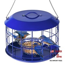 bird Feeders for Outdoors Hanging, All Metal, Cage Mealworm Bird Feeder Blue