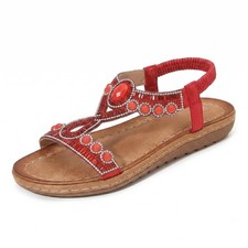 Women's Summer Flat Sandals Boho Rhinestone Beach Sandals Bohemian Dressy Vac...