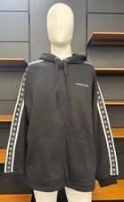 Calvin Klein Mens Monogram Sleeve-Tape Cotton-Blend Hoodie Black / Size M
