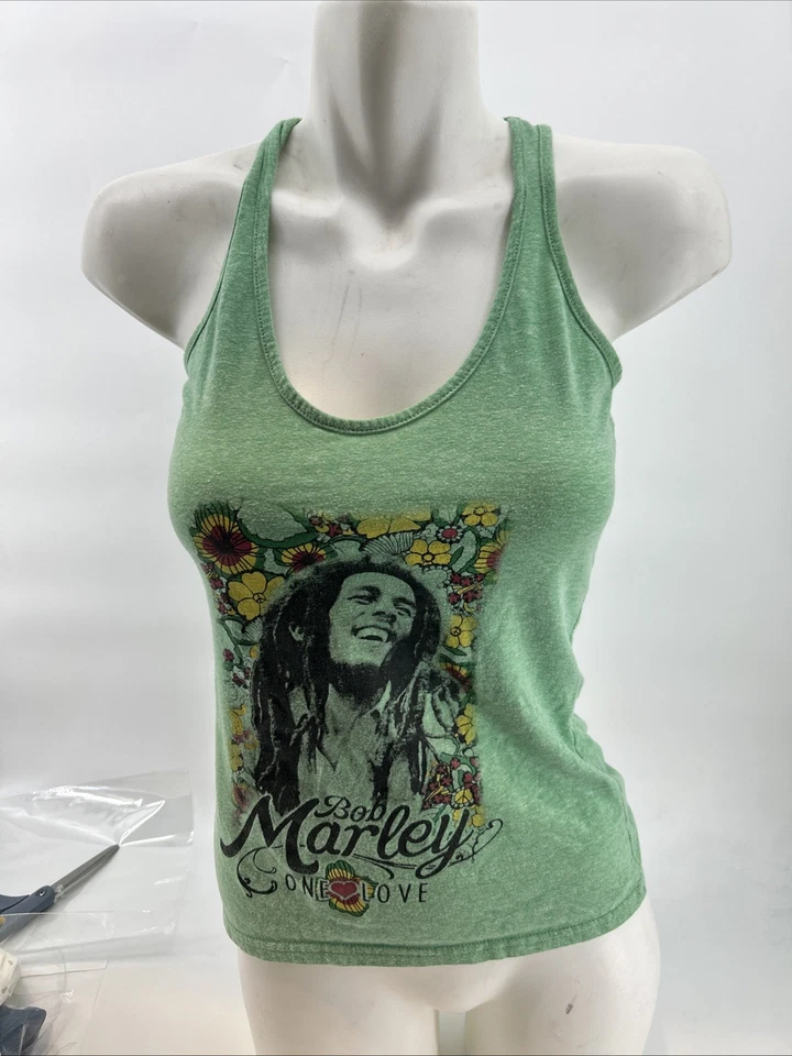 Bob Marley one love Jamaica Collection rare tank top green w/Bob & flowers Sz M - Image 2 of 4