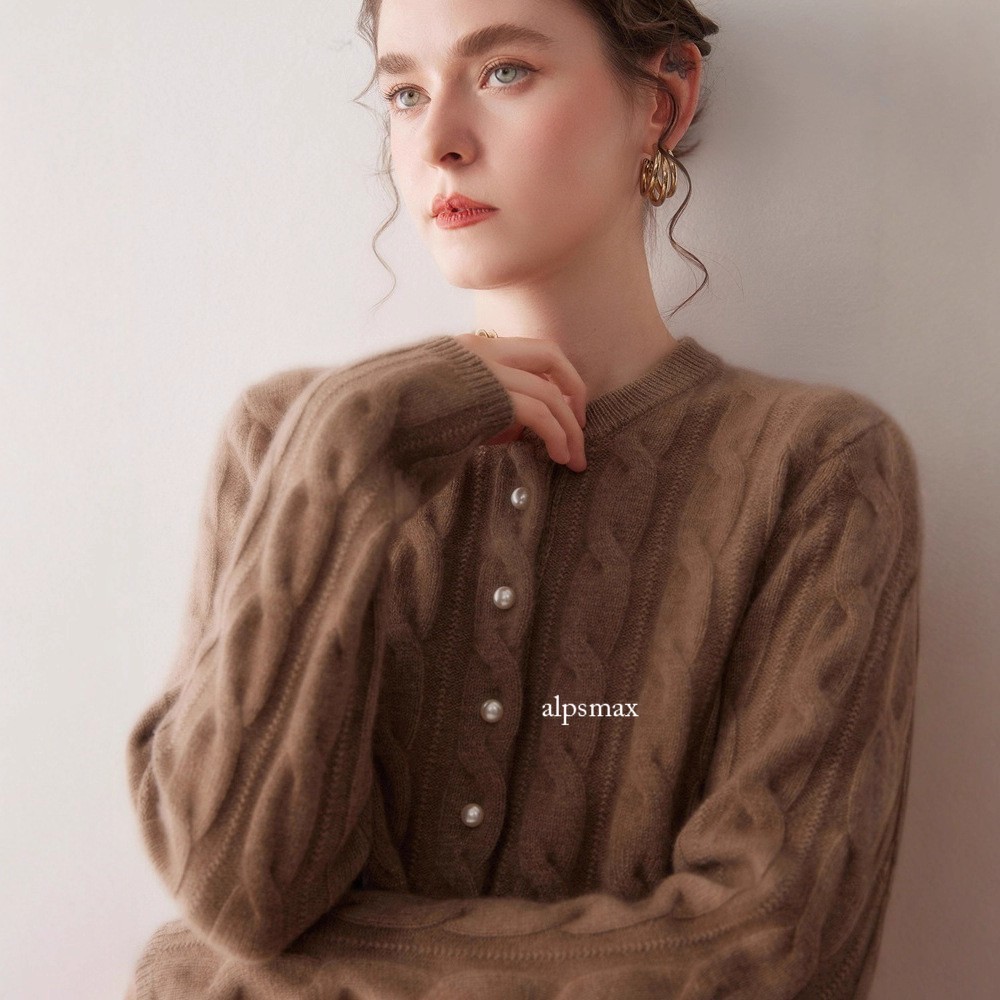 Women's 100% Cashmere Cardigan Sweater Coat Winter Warm Round Neck Sweater