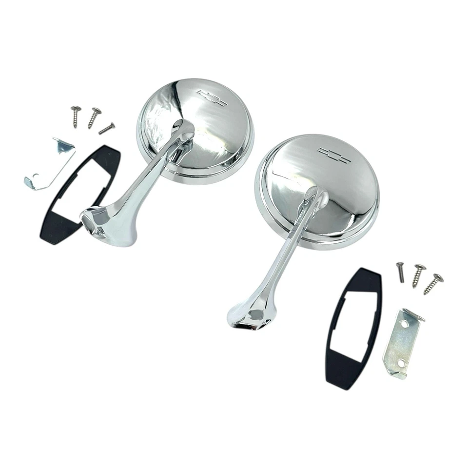 LH/RH Chrome Exterior Door Mirrors w/ Bowtie For 1965-66 Chevy Impala - Image 3 of 4