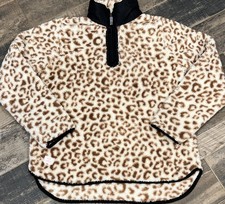 Simply Southern Soft Fuzzy 1/4 Zip Pullover Leopard Size XL