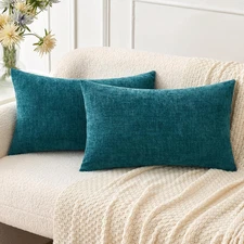 Pack of 2 Dark Teal Throw Pillow Covers 12X20 Inch Soft Chenille Pillow Covers f