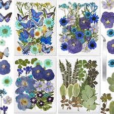 CONVELIFE Pressed Flowers112 Pcs , Blue Natural Dried Flowers with 10Butterfly