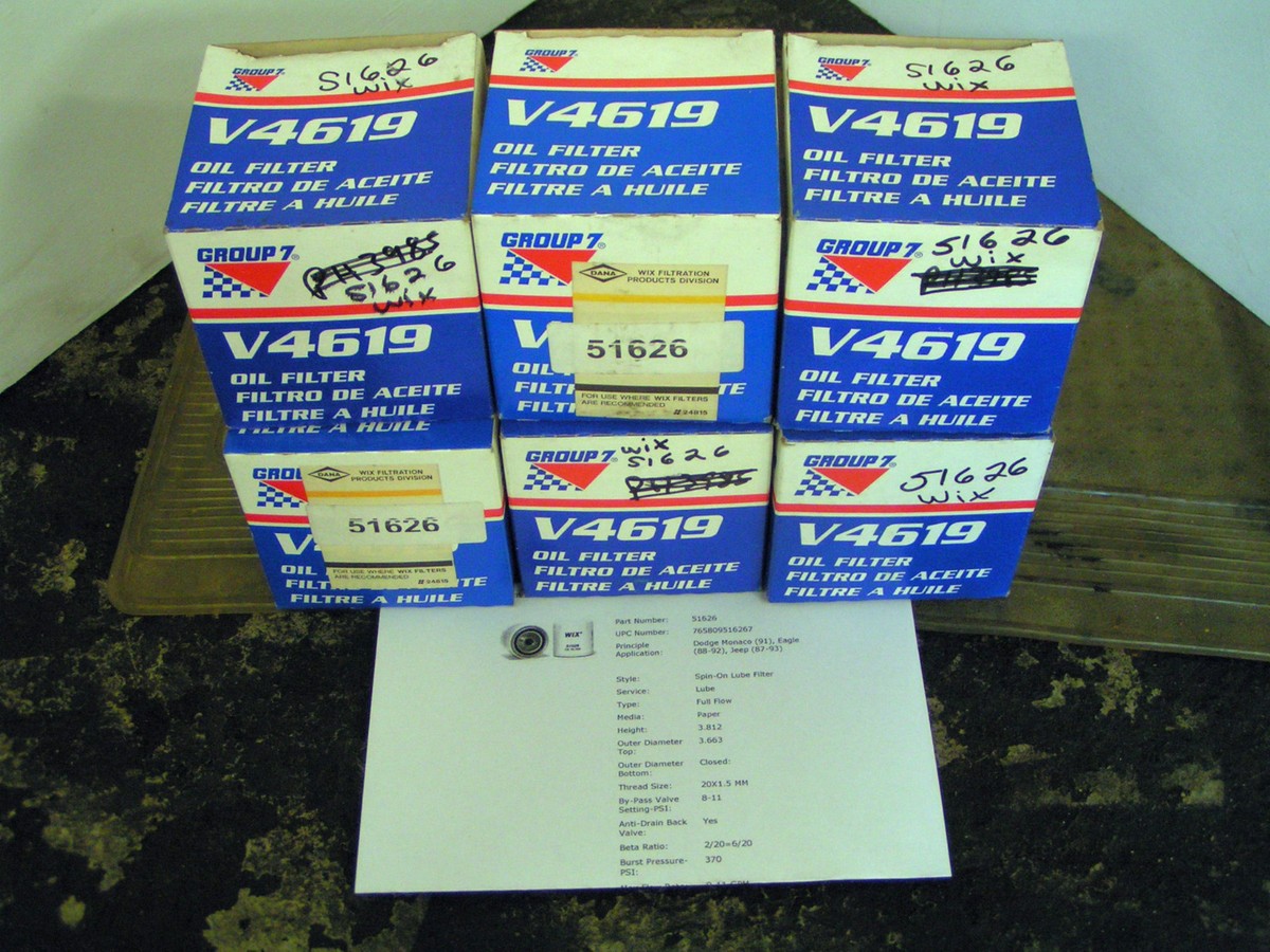 NEW OIL FILTER SET OF 5 - GROUP 7 #V4619 - SPIN-ON TYPE OIL FILTER