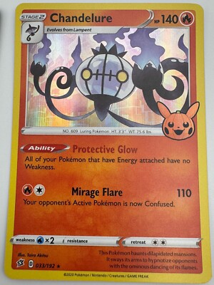 Pokemon TCG Card Trick or Trade Stamp 033/192 Holo Rare Chandelure