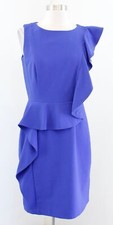 Calvin Klein Womens Solid Royal Blue Ruffle Peplum Sheath Dress Size 4