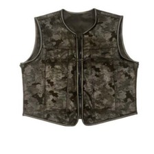 Black Camo Perforated Men's Motorcycle Concealed Carry Leather Vest