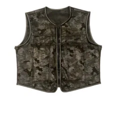 Black Camo Perforated Men's Motorcycle Concealed Carry Leather Vest