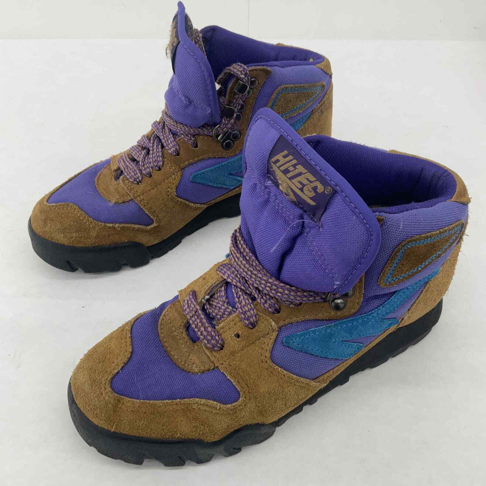 Hi Tec Brown Purple Hiking Combat Boots, Women's Size 7.5, Suede Upper