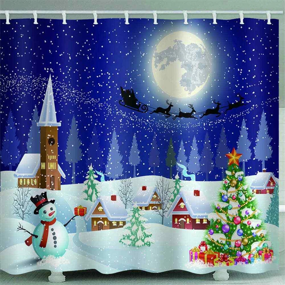 Cortina de ducha romántica de Navidad para decoración de baño de tela impermeable Foto 2 de 4