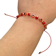 Handmade String Evil Eye Bracelet Gold Bead Good Luck Protection Jewelry For Her