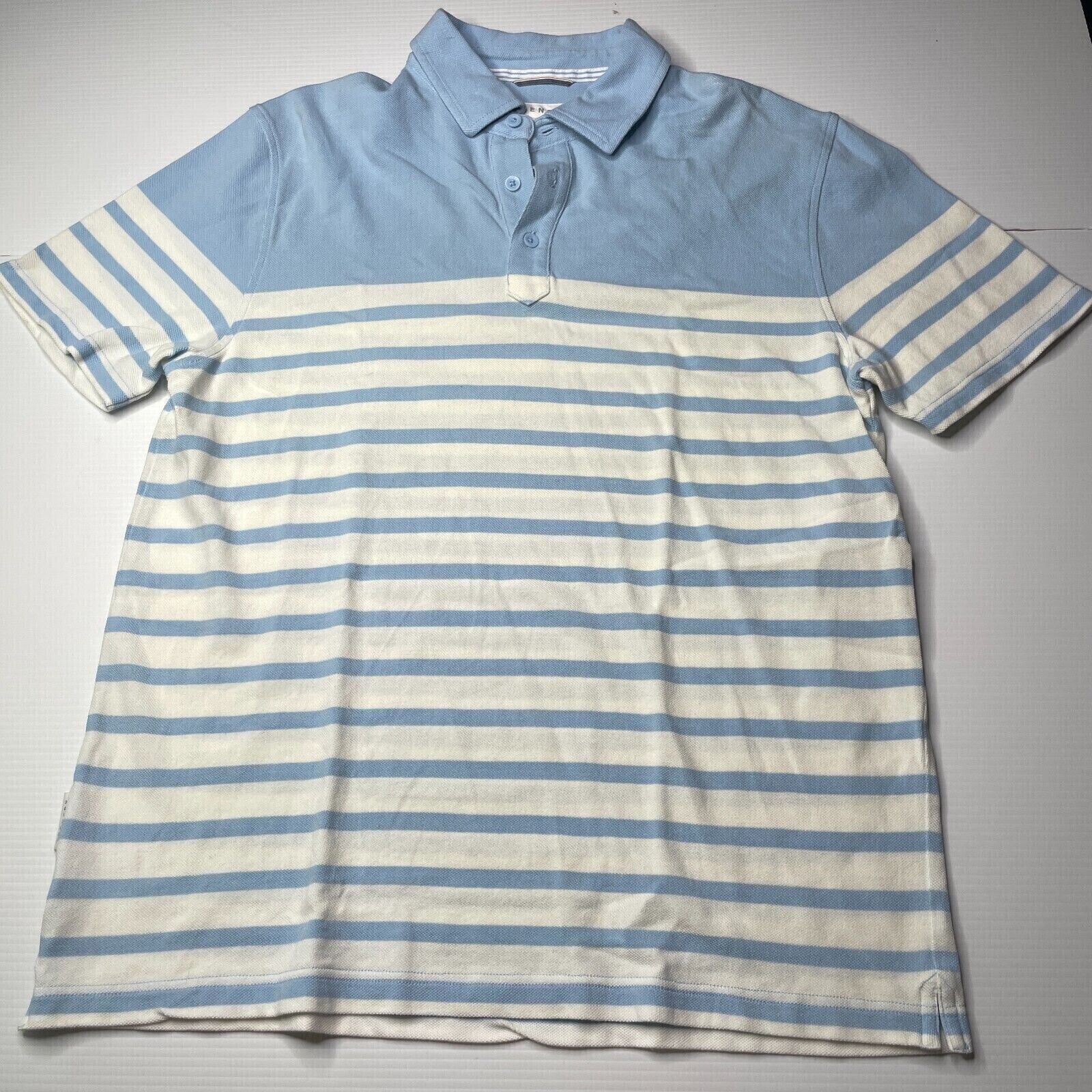 Trenery Mens Blue Striped Collared Logo Polo Shirt Size M Casual White Fit