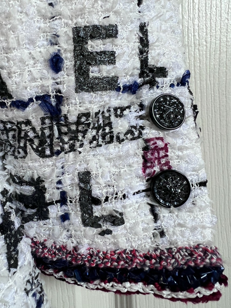 CHANEL 20S NEW TAGS TWEED Ecru Black CC Jacket RIBBON CC buttons