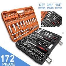 172PCS Socket Set 1/4" 3/8" 1/2" Spanner Drive Ratchet Wrench Mechanic Tool Kit