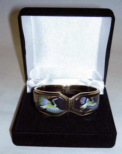 Authentic MICHAELA FREY Tropic Rosa Flying Crane Bird 24K Enamel Contessa Bangle